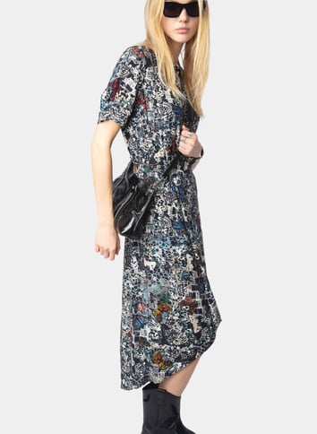 Robe midi imprimée à manches courtes ZADIG&VOLTAIRE Bleu